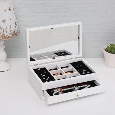 China Case Mirror Aseptic Rectangular Bamboo Wooden Jewelry Box For Ring Necklace Bracelet Gift Box Storage Box for sale