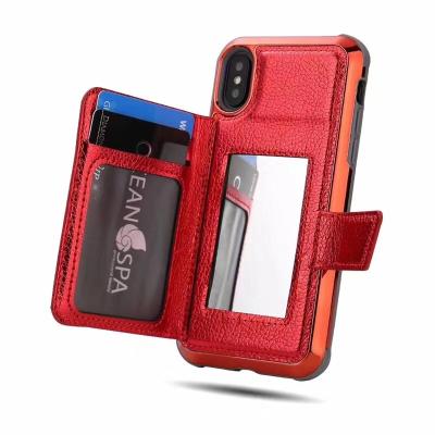 China Wallet Leather Cases with Credit Card Slots and Makeup Mirror Phone Case Stand Kickstand Case for iPhone 8 7 plus X Xs Max Xr Phone for sale