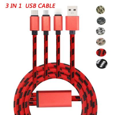 China Fast Charging 1.2m 4FT Fast Charging Grid Three In One Usb Charging Cable For i11Pro X Max Micro USB Android Type C Fast Charging for sale