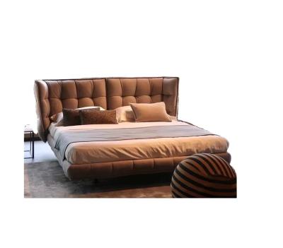 China Modern Double Bed Modular Headboard Genuine Leather Beds Frame Modern Italian Leather Luxury Queen Double Bed for sale