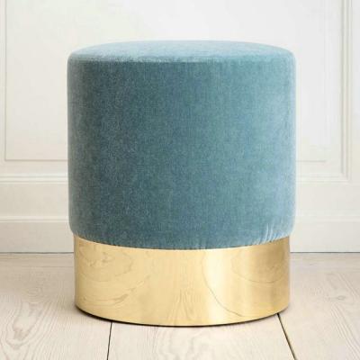 China Azucena Velvet Fabric Storage Modern Metal Brass Steel Round Foot Stool Chair Ottoman Small Ottoman for sale