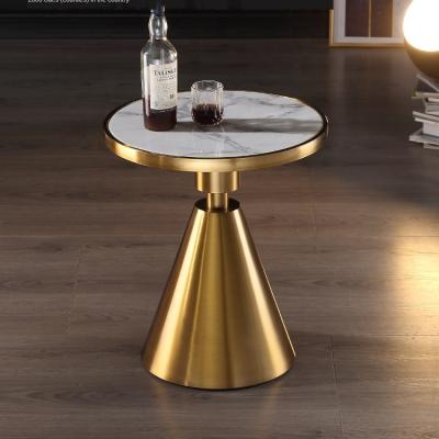 China Removable Luxury Modern Elegant Italian Design Gold Stainless Steel Frame Round Marble Coffee Table for sale