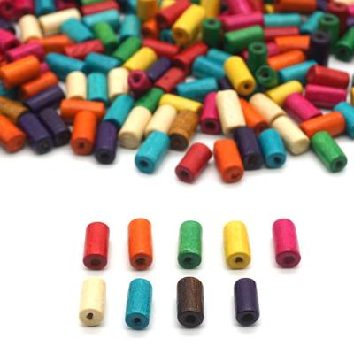 China 2021 DIY Jewelry Accessories Tube Wooden Material Loose Beads DIY Cylindrical Colorful Wood Loose Batch Pattern Beads for sale