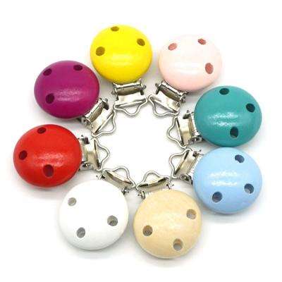 China DIY Natural Wooden Accessories With Circular Three Holes Cartoon Pacifier Clip Baby Pacifier Seat Chain Wholesale For DIY for sale