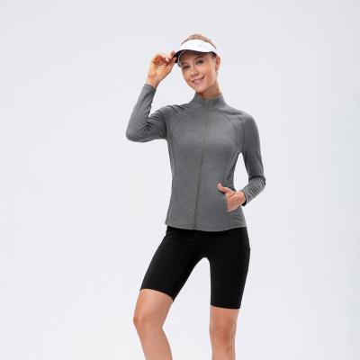 China Women Breathable Zipper Training Sports Jacket Gym Crop Tops Long Sleeve Fitness Yoga Breathable Cycling Running Sportswear for sale