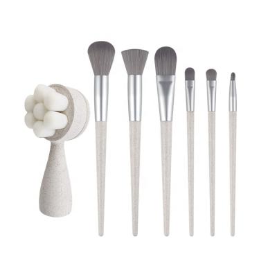 China Eco-Friendly Natural Facial Cleansing Silicone Straw Handle Makeup Brush Set 7pcs for sale