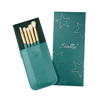 China Makeup Set Brush With Pocket PU Low MOQ Sialia 5pcs Eyes Makeup Set Brush With Pocket PU Eyeshadow Blending Cosmetic Brushes For Sensitive Skin Private Logo for sale