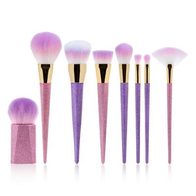 China Angular Blush Cosmetics Beauty 8 Pcs Glitter Frosted Handle Makeup Brush Set for sale