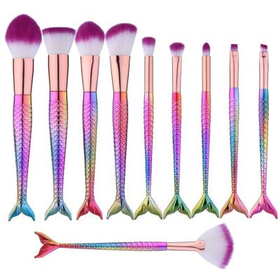 China Angular Blush Pro Eye Makeup 10 Piece Brush Set Fish Tail Make Up Brushes for sale