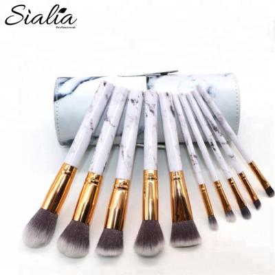 China Angular Blush Sialia 10pcs Makeup Brush Kit With Cylinder Holder for sale