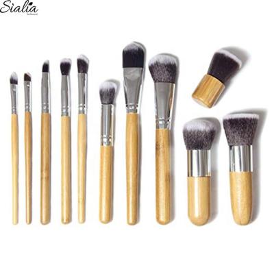 China Angular Blush Sialia 11pcs Logo Wood Handle Make Up Custom Make Up Brush Cosmetics Brush For Powder Liquid Cream for sale