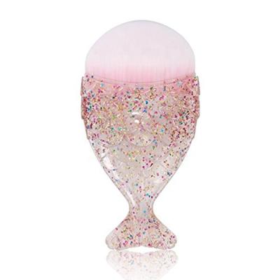 China Sialia Mermaid Skin-Friendly Fish Shape Glitter Bling Powder Foundation Liquid Makeup Brush Custom Logo for sale