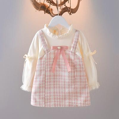 China Breathable Kids Girls Two Piece Set Color Plaid Dress Spring and Autumn Pink for Girls Baby Clothing for sale