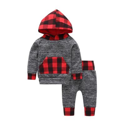 China Breathable Baby Boys Cotton Clothes Sets Baby Plaid Christmas Hoodies Tops T-shirt Long Pants Outfits for sale