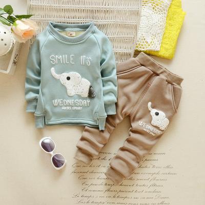 China Formal Thick Warm Cotton Velvet Elephant Long Sleeve Sweater Hoodies+Pants 2 Pcs Set Kids Boutique Clothes for sale