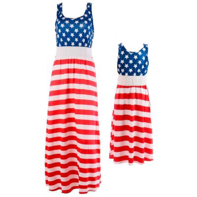 China Wholesale Family Matching Dress QUICK DRY Summer Mommy and Me 4th of July Long Dress for sale