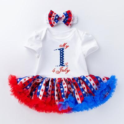 China Washable 4th July+hearband infant newborn girls baby dress clothes Independence Day summer short sleeve dresses for sale