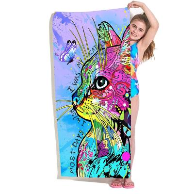 China 2022 Solid Color Cartoon Anime 3D Digital Print Rectangle Bath Turban Towel Microfiber Beach Towel Over 18 Quick Dry for sale