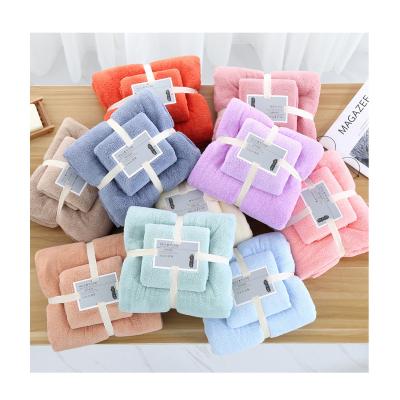 China Good Quality Viable Microfiber Gift Coral Fleece Bath Towel Soft Absorbent Face Towel Set for sale