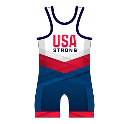 China 90% Polyester 10% Spandex Fabric Custom Design USA Sexy Sublimation Mens Wrestling Singlet for sale