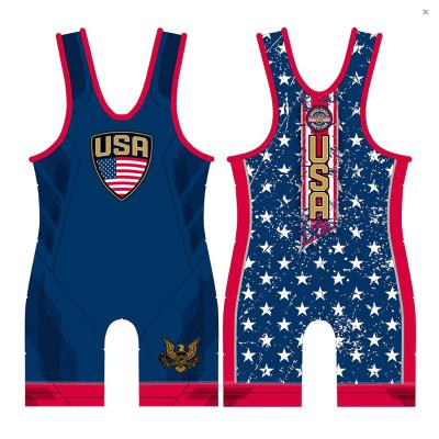 China Custom Sublimation White 90% Polyester 10% Spandex Fabric Puerto Rico Wrestling Singlet for sale