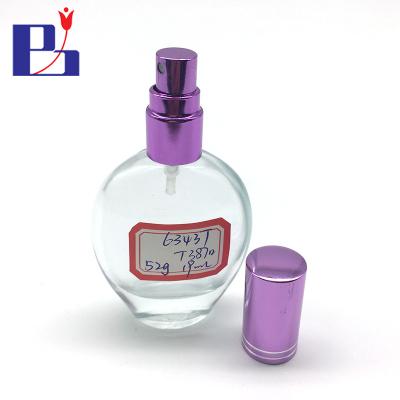 China Junfeng Personal Care Personalized 20ml Ellipse Spray Glass Perfume Bottle With Violet Aluminum Cap for sale