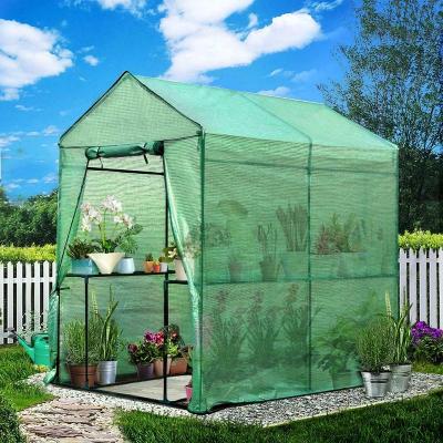 China Easily Assembled Green Garden Shed 1.9x1.2M Shelf 2-Tier House For Garden Plant Outdoor UV Resistitant PE Mesh Cover for sale