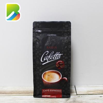 China Wholesale 250g Food Custom Printed Black Side Gusset Stand Up Pouch Ziplock With Bottom Valve Zipper Flat Block Coffee Tote Bag for sale