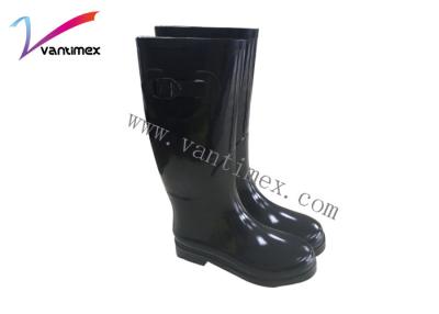 Chine Le noir extérieur rejette les bottes de pluie élégantes en caoutchouc antidérapantes avec le PVC élevé d'élastique à vendre