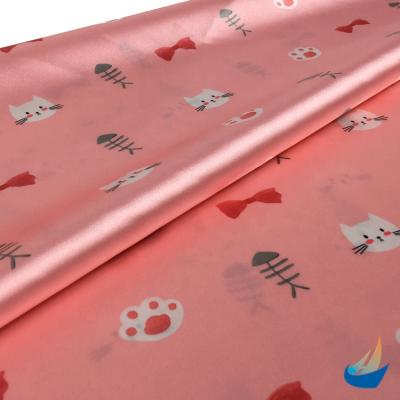 China Hot Selling Anti-Static Products 50D Polyester Kitty Cat Printed Satin Fabric 98GSM for sale