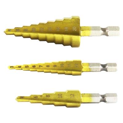 China 3pcs 3-12mm 3-12mm 4-12mm 4-20mm HSS Wall Ceramic Metal Glass Cement Tile Plastic Straight Spline Step Drill Bit Set Cutter Core Coated Wood Drill Bit titanium metal hole for sale