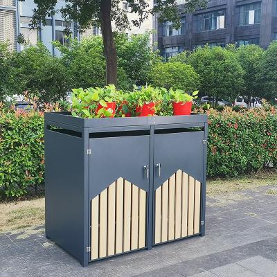 China 2er garden waste bins with wooden anthracite galvanized steel garden waste barrel for sale