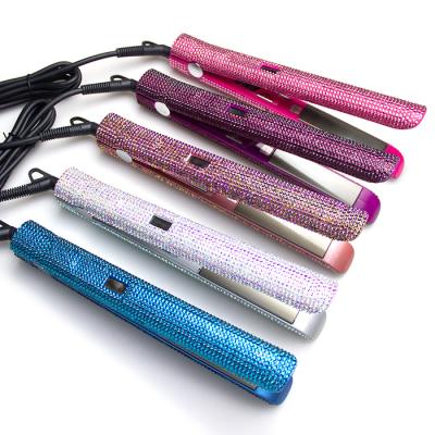 China Stylish Hair Straightener Bling Bling Diamond Flat Irons Crystal Professional Rhinestone LCD Display Hair Straightener Wholesale for sale