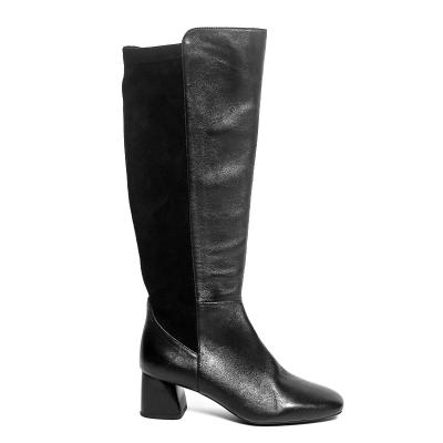 China Comfort Simple PU Leather Black Plus Size Knee High Boots Party Women Shoes Low Block Heel for sale