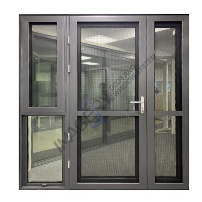 China New Arrivals Pictures China Manufacturer Modern Tempered Glass Double Tempered Glass Patio Casement Aluminum Door With Stainless Steel Mesh for sale