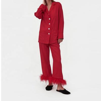 China Women's Long Square Design Breathable High Quality Comfortable Fashion Red Feather Pajamas for sale