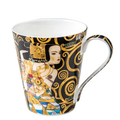 China Light /Healthy /Luxurious Gustav Klimt Porcelain Coffee Mugs Famous Waiting Coffee Cup Golden Painting for sale