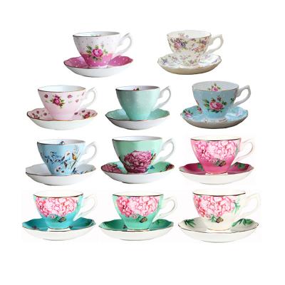 China New Viable Luxury Design Gold Rim Tableware Fine Bone China Tea Cup and Saucer for sale