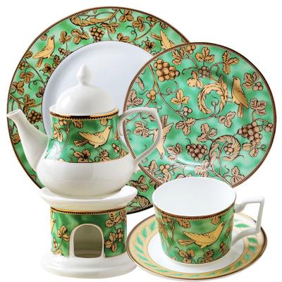 China Stocked Fine Bone China Dinnerware Set Matte Gold Luxury Porcelain Tea Cup Set With Dishes for sale