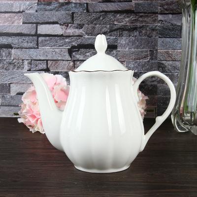 China Porcelain Viable White Embossed Gold Rim Small Teapot for sale