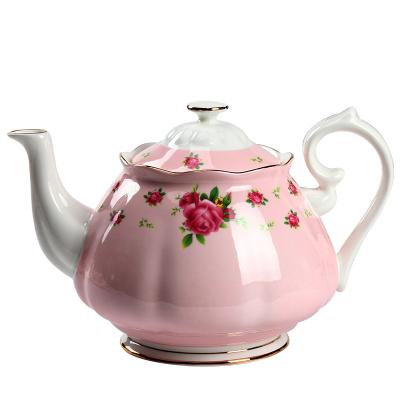 China Viable Elegant English Rose Red Porcelain Teapot , Royal Bone Ceramic Fine Teapot Set Wholesale for sale