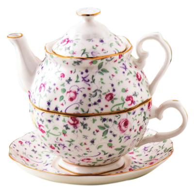 China Sustainable hot sale high quality fine bone china elegant vintage ceramic teapot set for one person for sale