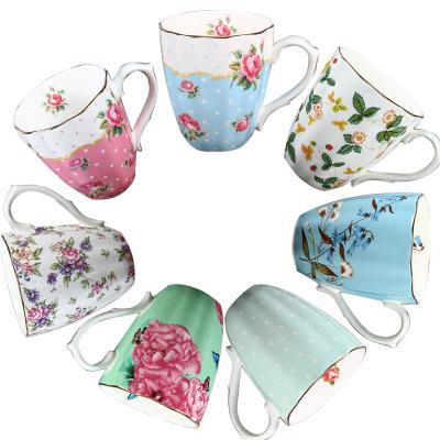 China Beautiful Home Party Coffee Mug Design Viable Mismatched Porcelain Floral Mugs for sale