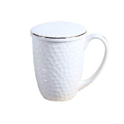 China Sustainable Coffee Mug With Lid Embossed Fine Bone China Ceramic Coffee Mugs With Lid for sale