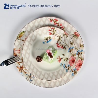 China Sustainable 2pcs Natural Style Looking Flower Blue Dinnerware Sets Set, Fine Ceramic Breakfast Dinnerware Set for sale