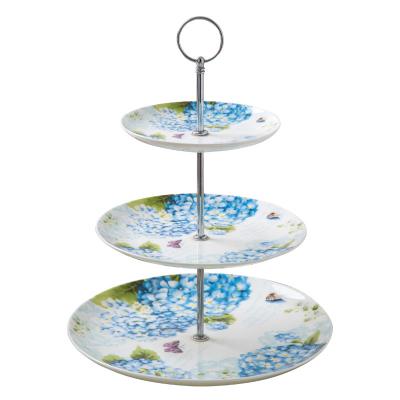 China Afternoon Tea Time Sustainable Ceramic Fine Bone China Three - Tiers Cake Stand for sale