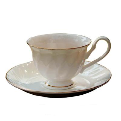 China Sustainable Elegant White Platinum Or Gold Rim Bone Tea Set Coffee Cup And Saucer for sale