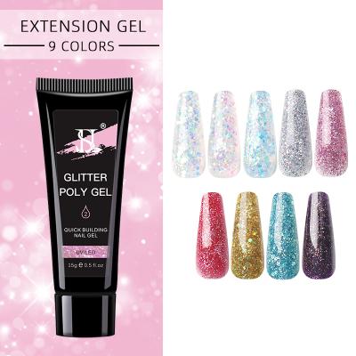 China Personal Use For DIY And Nail Art For Salon Nail Supplies HS Private Label Nail Extension 15ml 9 Colors Shimmer Poly Glitter Nail Gel for sale