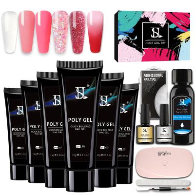 China Personal use for DIY and nail art for salon HS OEM nail poly gel nail set full poly kit 18 colors custom nail extension with UV led lamp for sale