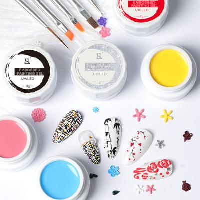 China Personal Use for DIY and Nail Art for Salon HS Nail Art 12 Colors Soak Off UV Emboss Embossing Paint Gel for sale